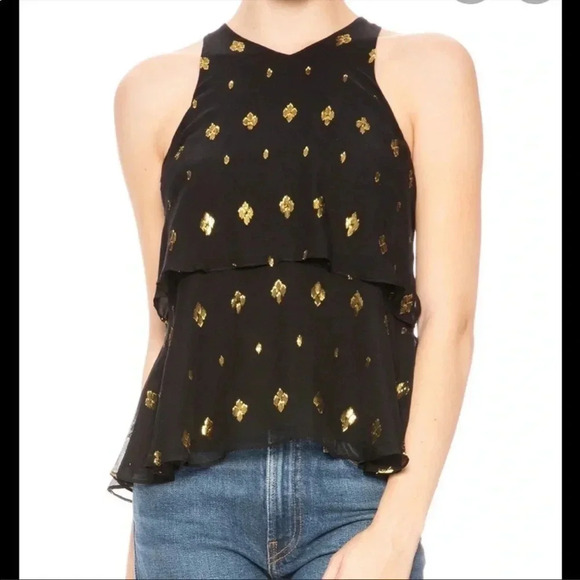 A.L.C black  metallic silk top - Picture 1 of 11